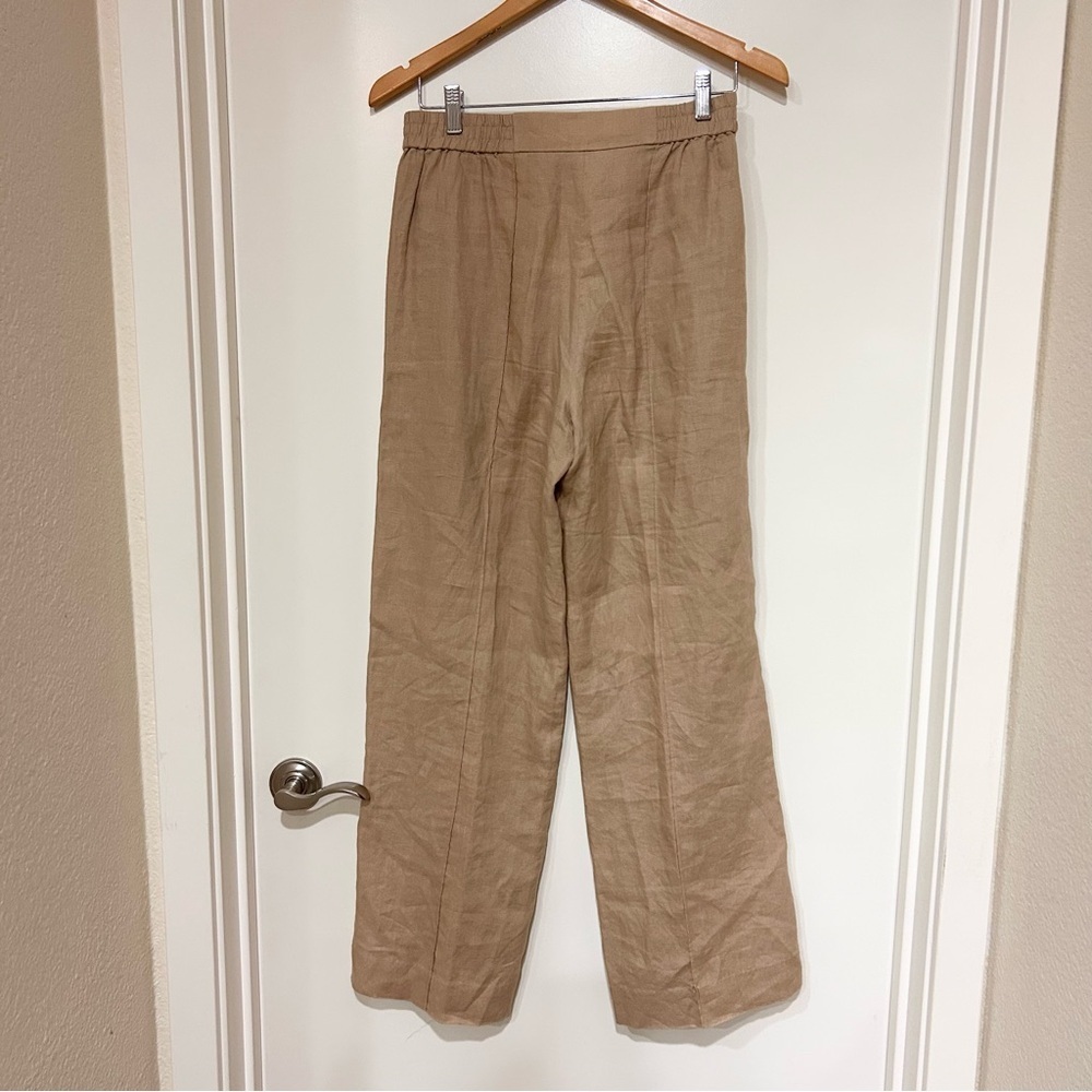 COS 100% LINEN WIDE-LEG TROUSERS color khaki EU34 US 4 adjustable waist pockets - Picture 2 of 9